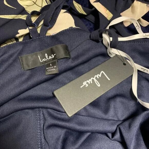 LULUS All Mine Floral Print High-Low Maxi Wrap Dress Navy Blue - Picture 8 of 11